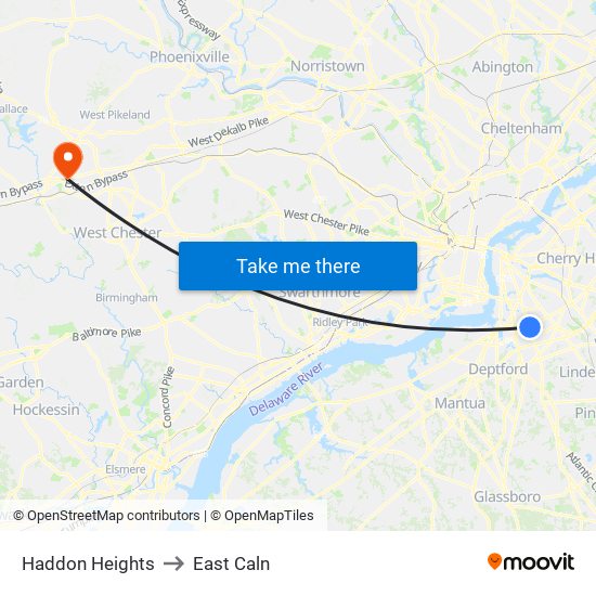 Haddon Heights to East Caln map