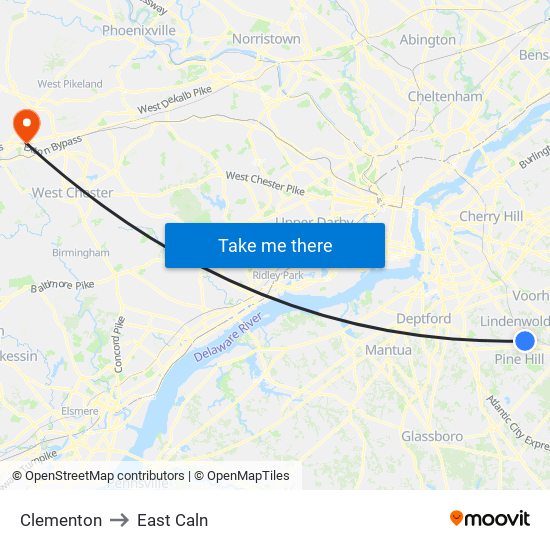 Clementon to East Caln map