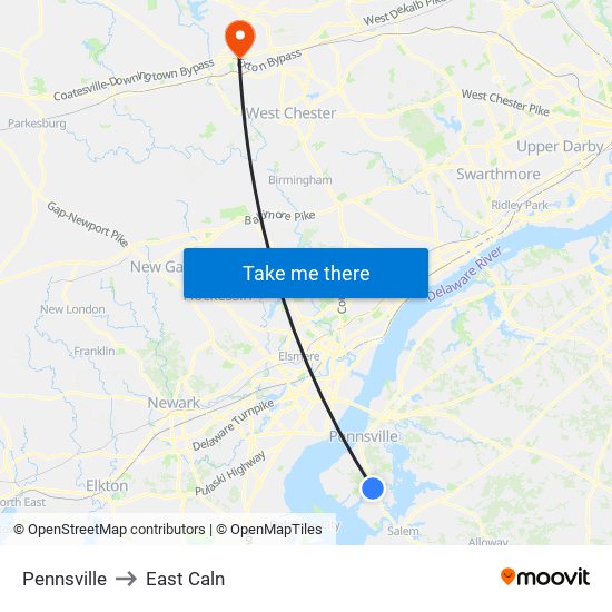 Pennsville to East Caln map