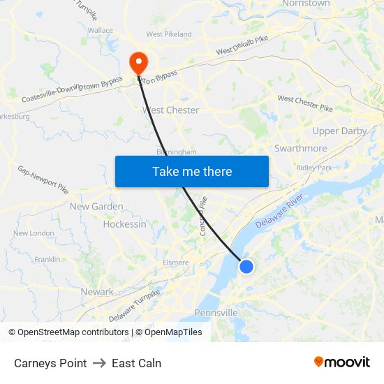 Carneys Point to East Caln map