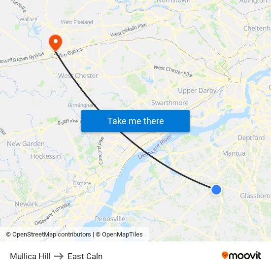Mullica Hill to East Caln map
