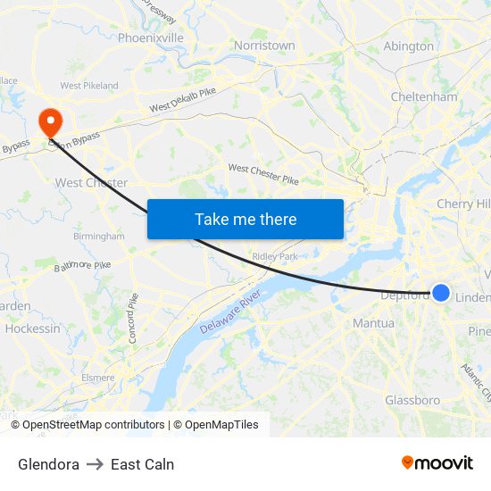 Glendora to East Caln map