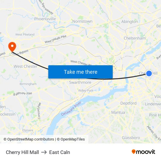 Cherry Hill Mall to East Caln map