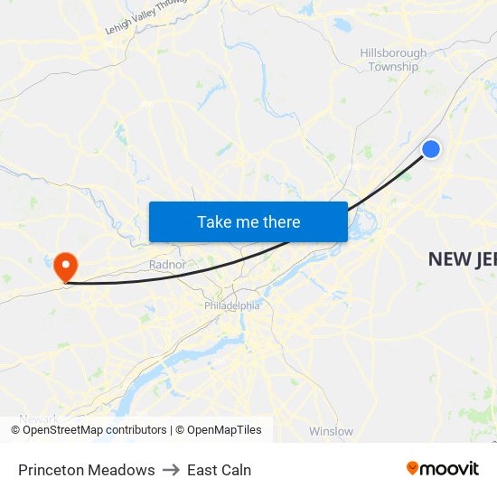 Princeton Meadows to East Caln map