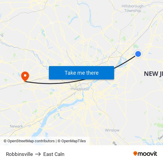 Robbinsville to East Caln map