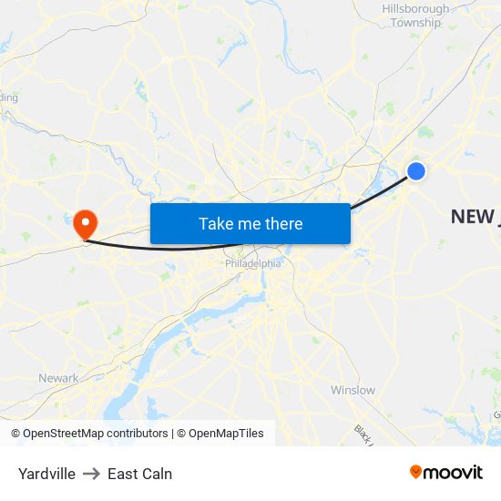 Yardville to East Caln map