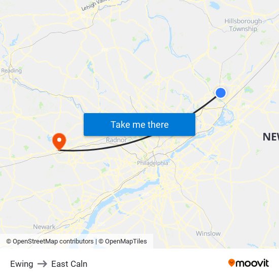 Ewing to East Caln map