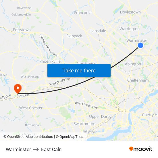 Warminster to East Caln map