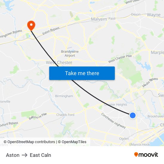 Aston to East Caln map