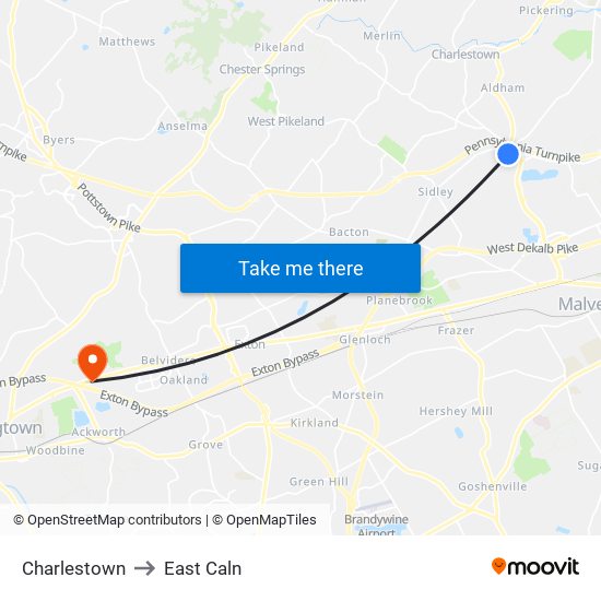 Charlestown to East Caln map