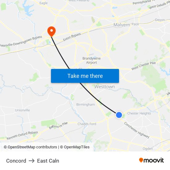 Concord to East Caln map