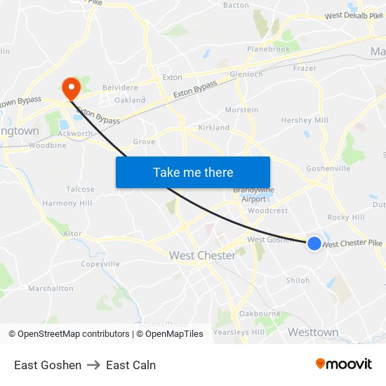 East Goshen to East Caln map