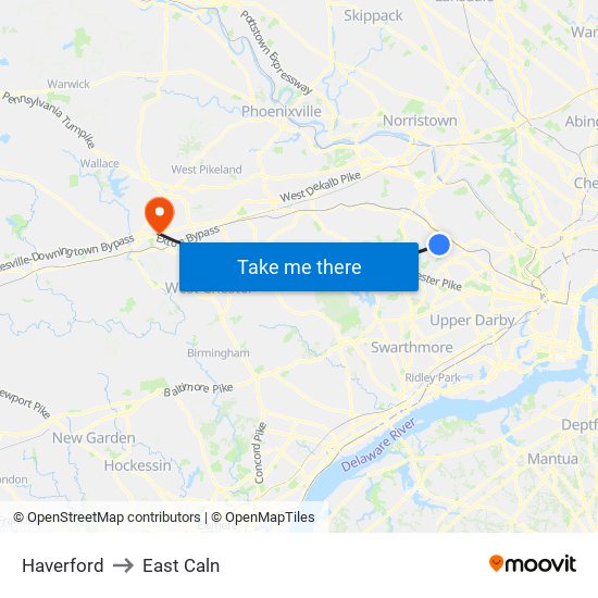 Haverford to East Caln map