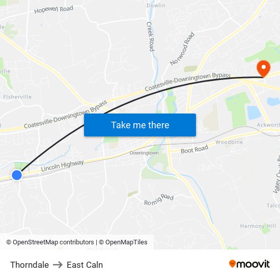 Thorndale to East Caln map