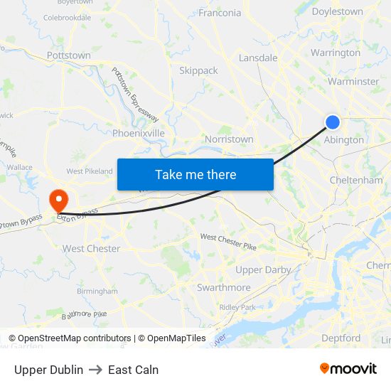 Upper Dublin to East Caln map