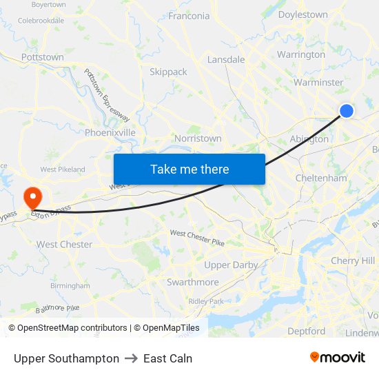 Upper Southampton to East Caln map