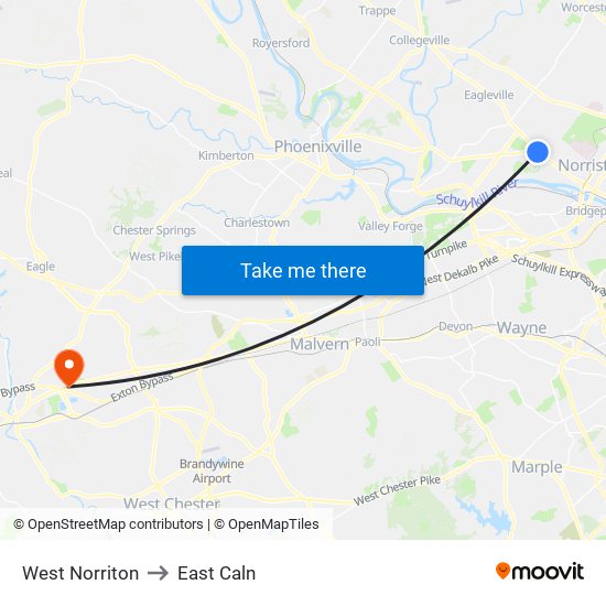 West Norriton to East Caln map