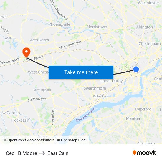 Cecil B Moore to East Caln map