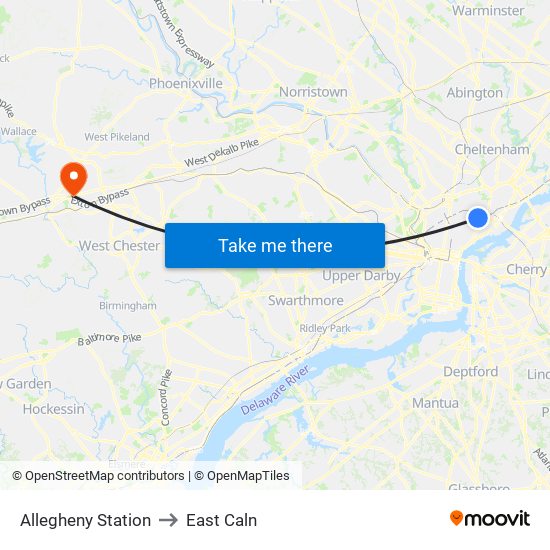 Allegheny Station to East Caln map