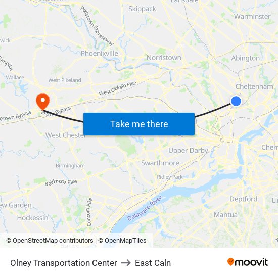 Olney Transportation Center to East Caln map