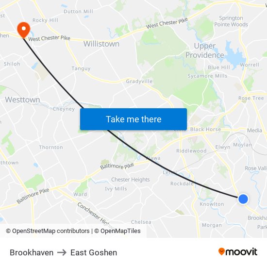 Brookhaven to East Goshen map