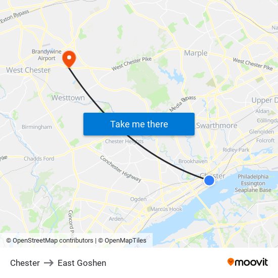 Chester to East Goshen map