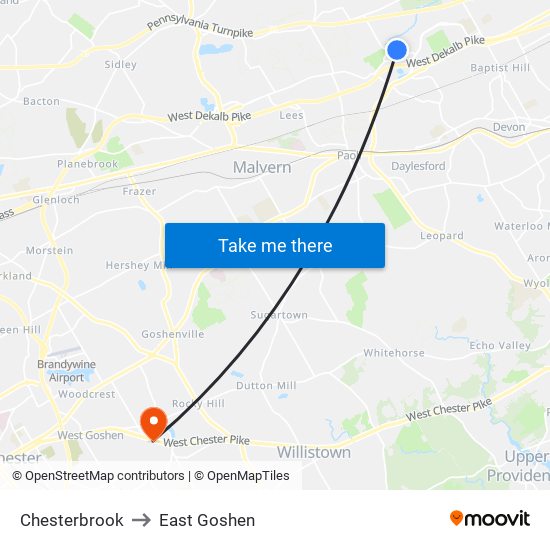 Chesterbrook to East Goshen map