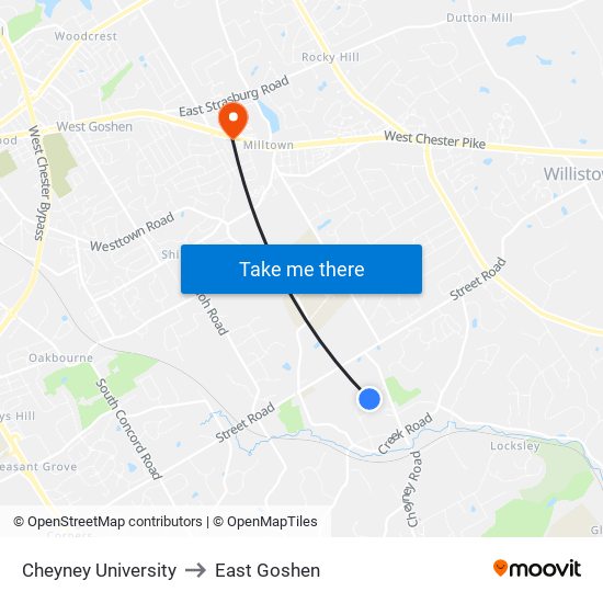 Cheyney University to East Goshen map