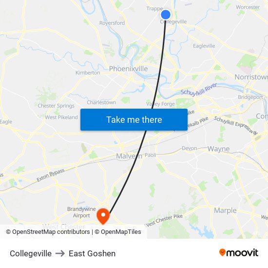 Collegeville to East Goshen map