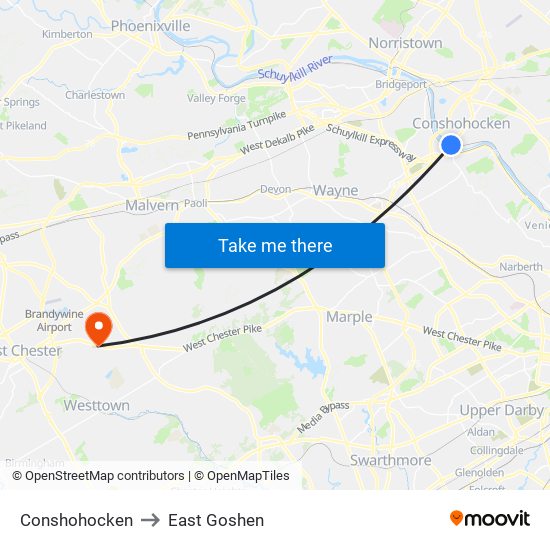 Conshohocken to East Goshen map