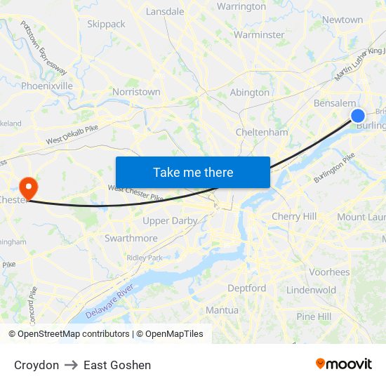 Croydon to East Goshen map