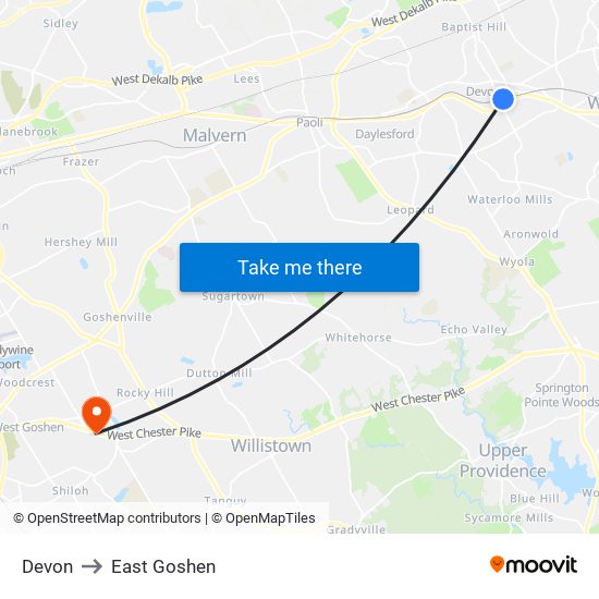 Devon to East Goshen map