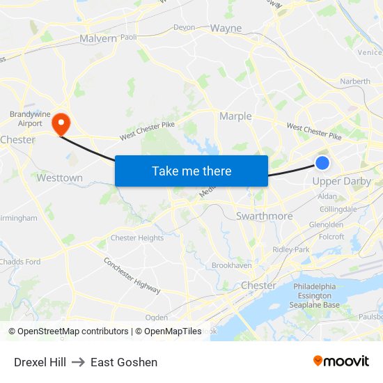 Drexel Hill to East Goshen map