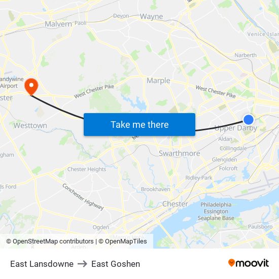East Lansdowne to East Goshen map