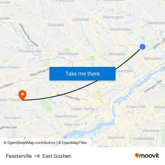 Feasterville to East Goshen map