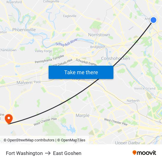 Fort Washington to East Goshen map