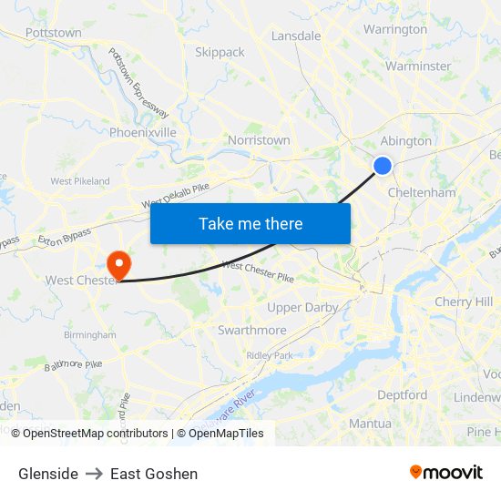 Glenside to East Goshen map