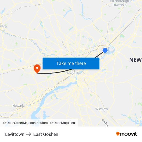 Levittown to East Goshen map