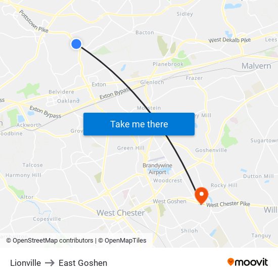 Lionville to East Goshen map