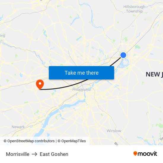 Morrisville to East Goshen map