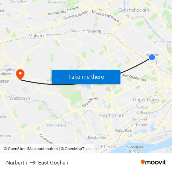Narberth to East Goshen map