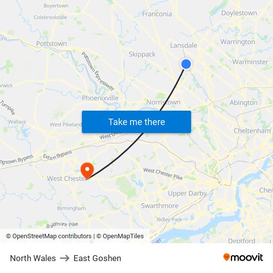 North Wales to East Goshen map