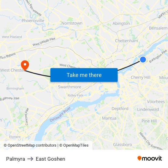 Palmyra to East Goshen map