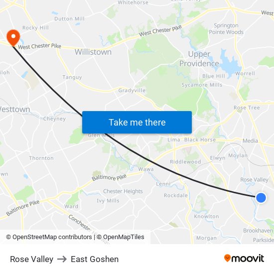 Rose Valley to East Goshen map