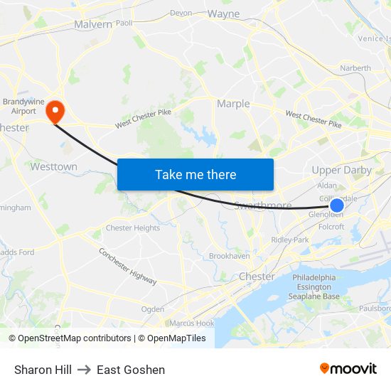 Sharon Hill to East Goshen map