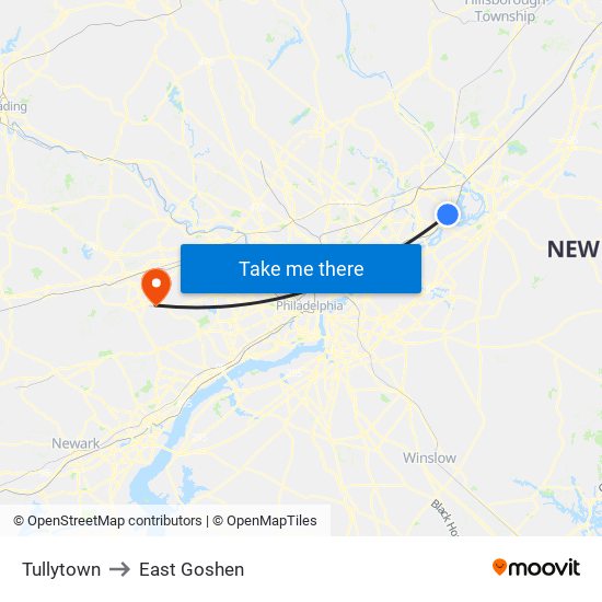Tullytown to East Goshen map