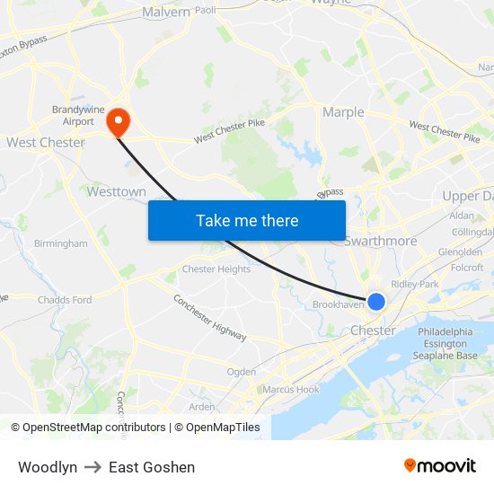 Woodlyn to East Goshen map