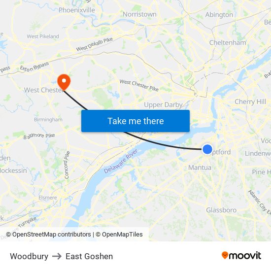 Woodbury to East Goshen map