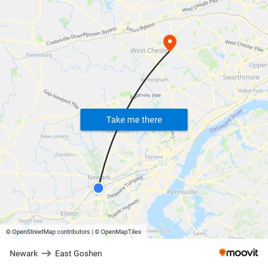 Newark to East Goshen map