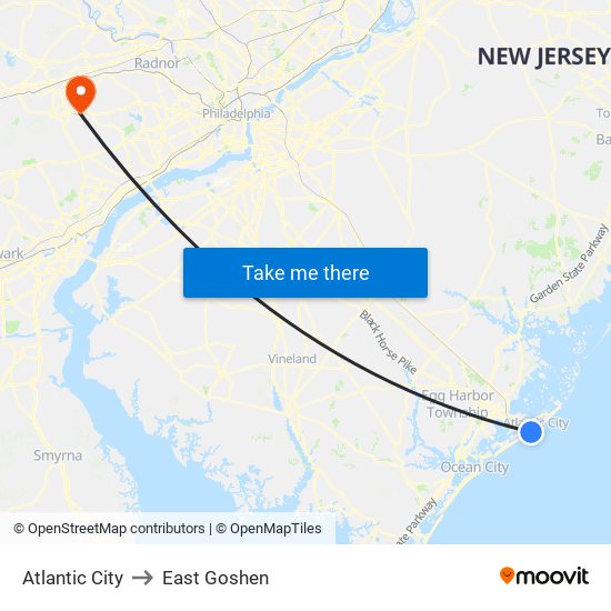 Atlantic City to East Goshen map